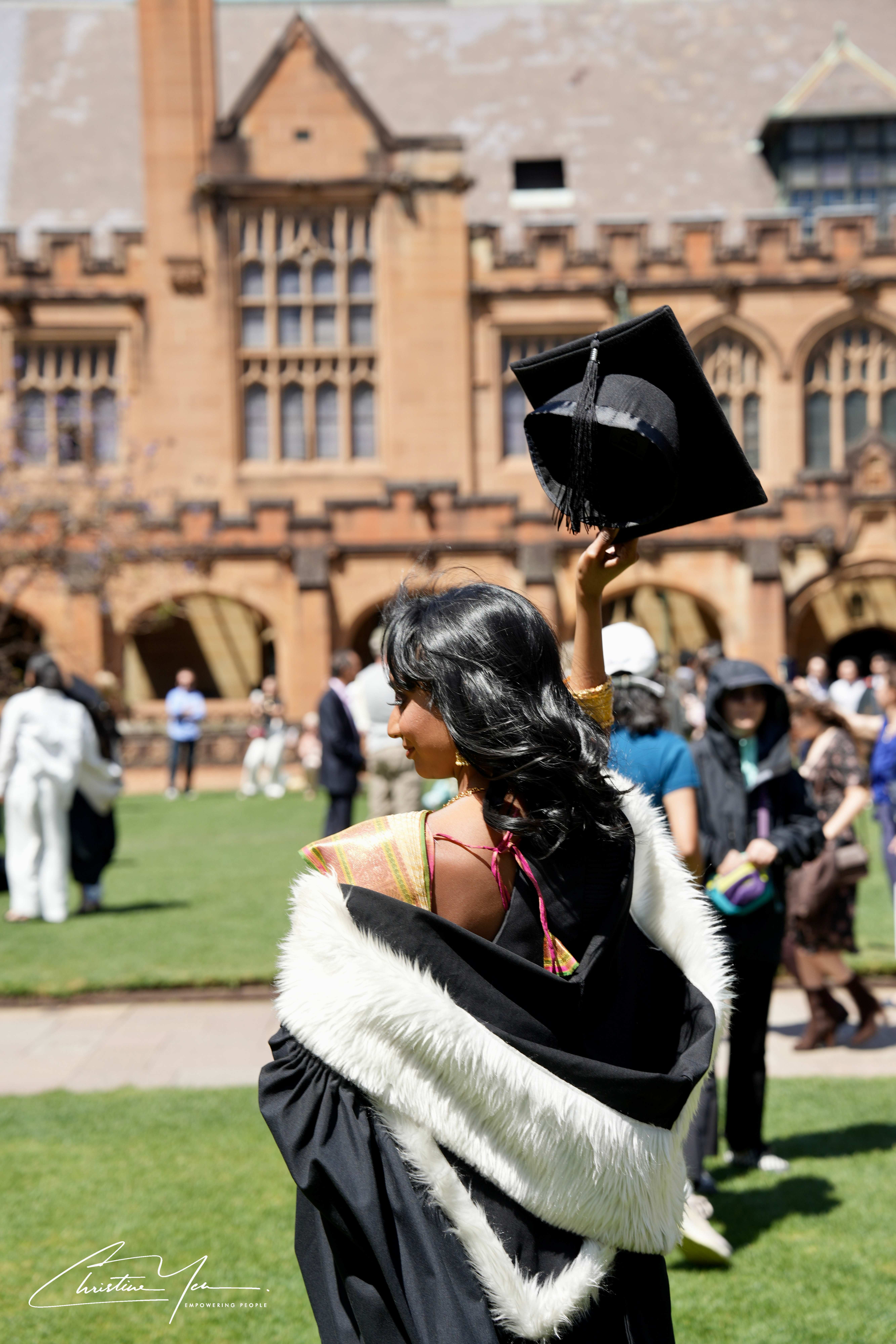 Graduation celebration with historic architecture